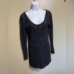 Free People Womens Bodycon Dress Size L‎ Black Lace Scoop Neck Long Sleeve